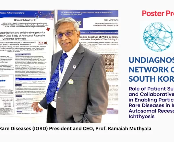 This extract is from a poster presented by Indian Organisation for Rare Diseases (IORD) President and CEO, Prof. Ramaiah Muthyala, titled: “Role of Patient Support Organizations and Collaborative Genomics Programs in Enabling Participatory Medicine for Rare Diseases in India: A Case Study of Autosomal Recessive Congenital Ichthyosis” at the Undiagnosed Disease Network Conference, South Korea (Sept 4–6, 2024).